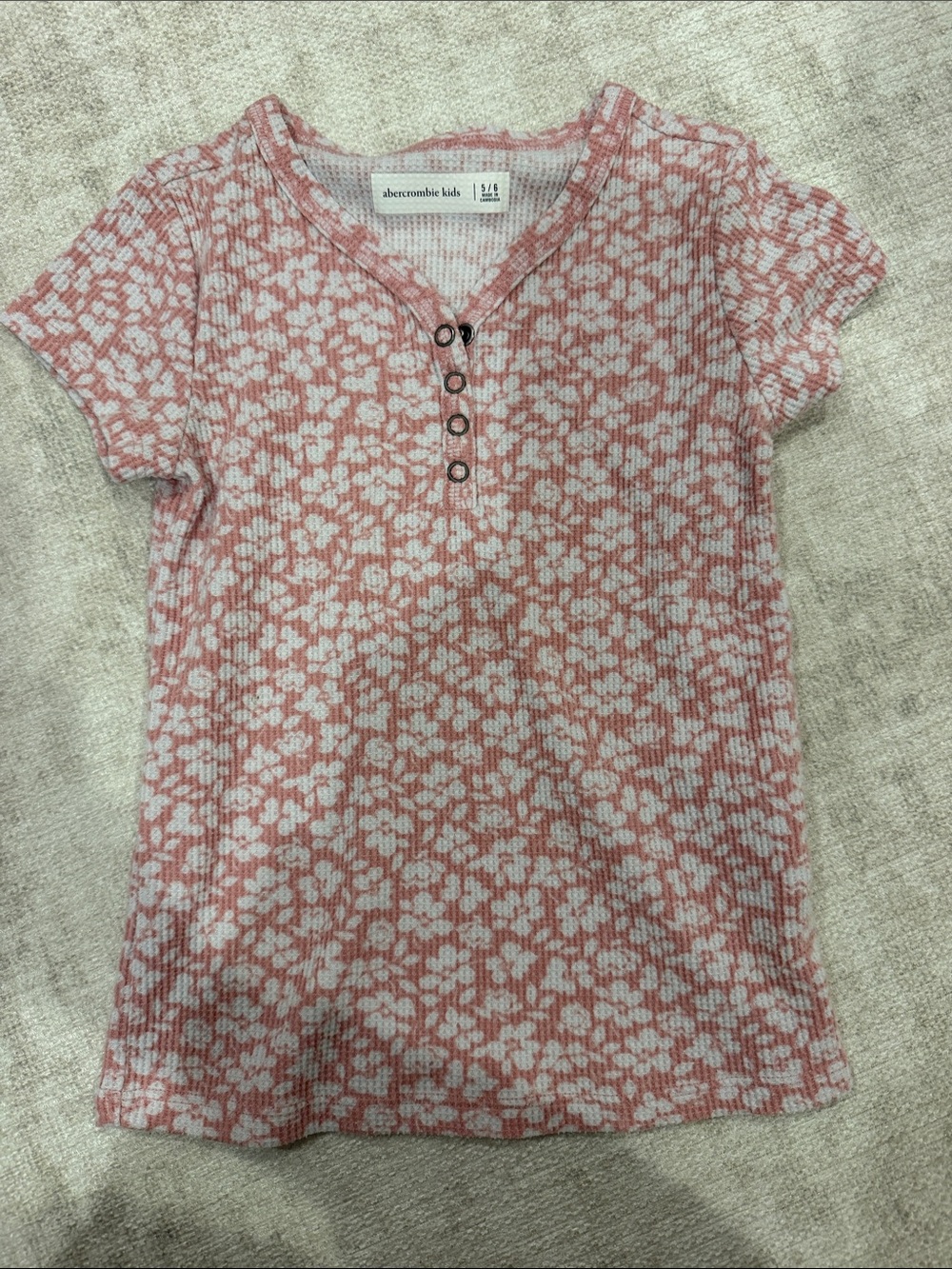 abercrombie kids pink and white floral ribbed henley tee